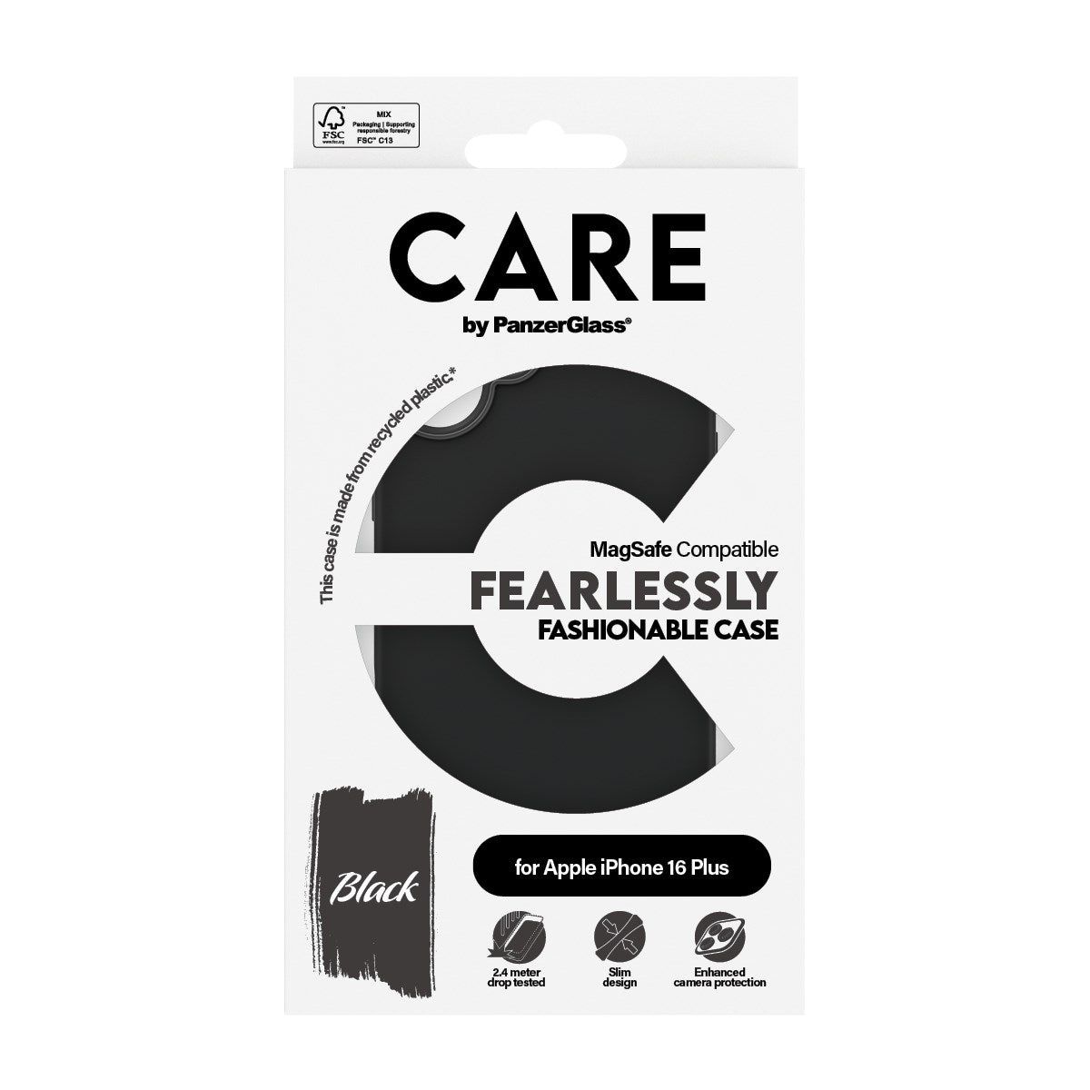 CARE by PanzerGlass® Fashionable Case Black w. MagSafe iPhone 16 Plus